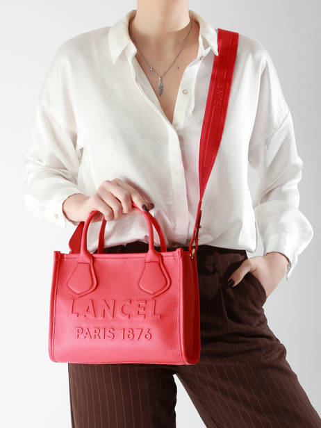 Cabas Zippé S Jour Cuir Lancel Rouge jour A12995 vue secondaire 1