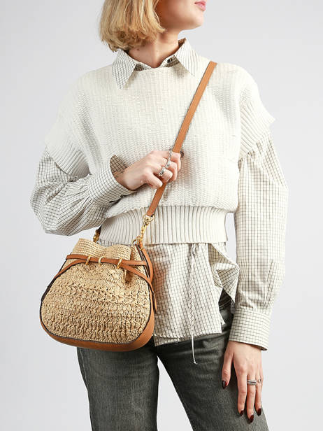 Sac Bandoulière Le Mini Romy Cuir Et Raphia Gerard darel Beige raphia E454 vue secondaire 1